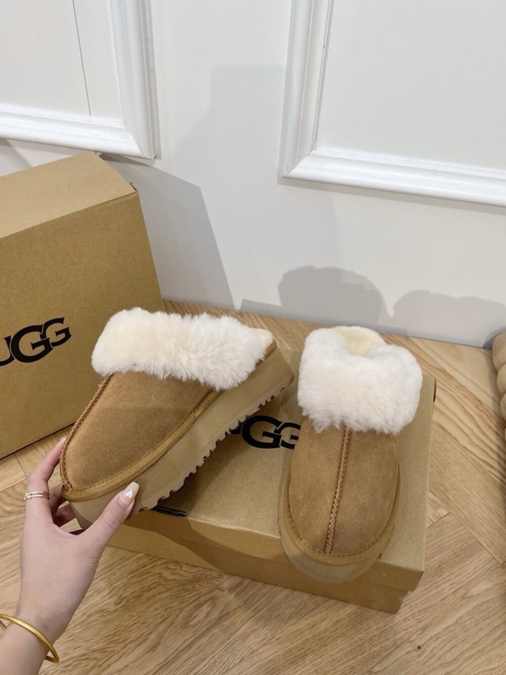 UGG Camel Plush Platform Mule Slippers - Picture 2 of 9